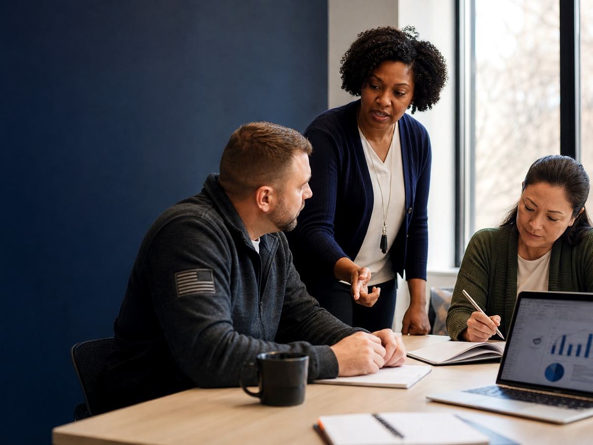 Professionals collaborating in a workforce learning setting